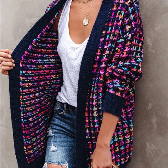 HP BEAUTY Colorblock LongSleeve Knit Cardigan - Picture 6 of 8